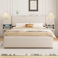 thumbnail image 2 of Queen Bed Frame with Trundle and Reading Lights, Upholstered Platform Bed with Storage Headboard, 2 Drawers and Side Racks, Wood Slats Support, No Box Spring Needed, Beige, 2 of 9