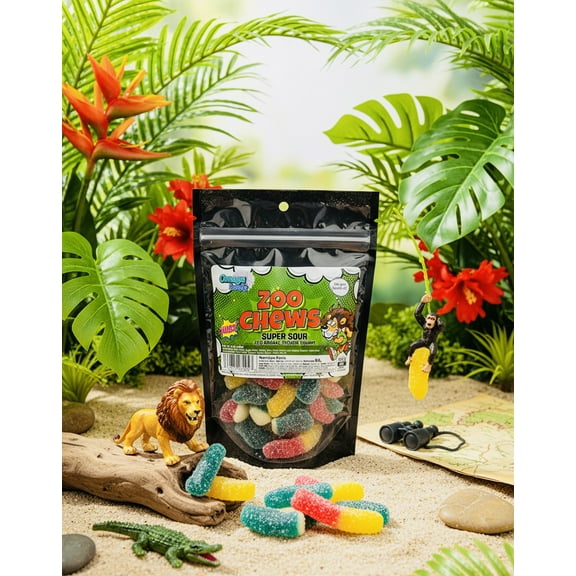 Omega Bursts Zoo Chews – Super Sour Zoo Animal Themed Gummy – 5 oz Resealable Bag
