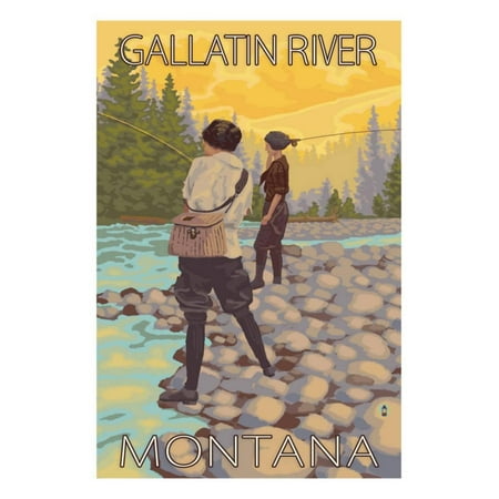 Women Fly Fishing, Gallatin River, Montana Print Wall Art By Lantern (Best Fly Fishing Rivers In Montana)