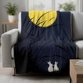 thumbnail image 2 of Yellow Moonligh Blanket Soft Cozy Warm Twin Blanket for Bed, Plush Fuzzy Flannel Fleece Blankets for Sofa, Pastoral Rabbit Leaves Silhouette Throw Blankets for Couch, Gifts for Men, 60"x80", 2 of 9