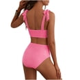 thumbnail image 4 of Antinious Women Solid Ribbed Padded Backless Modest Bikinis Set Off Shoulder Beach Swim Wear, 4 of 5