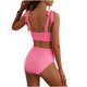 thumbnail image 4 of Trajes de baño para mujer, traje de baño de bikini de tirantes sin espalda de color liso para mujer, conjunto de bikini con bloques de color y hombros descubiertos, trajes de baño para mujer, trajes d, 4 of 6
