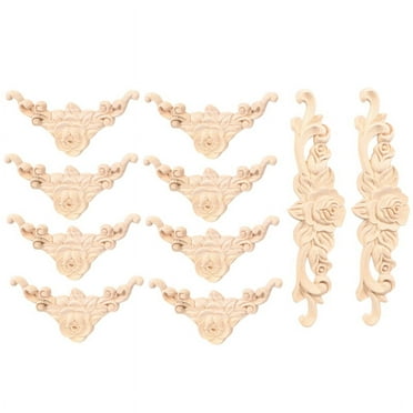 10 Pcs Wood Carved Wall Decor Floral Wood Carved Applique Corner Decorative for Furniture Door Cabinet Bed Decorations