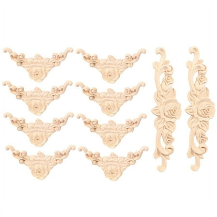 10 Pcs Wood Carved Wall Decor Floral Wood Carved Applique Corner Decorative for Furniture Door Cabinet Bed Decorations