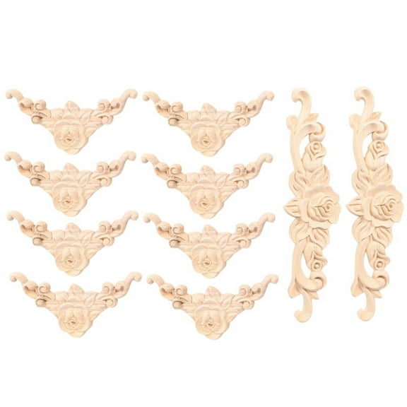 10 Pcs Wood Carved Wall Decor Floral Wood Carved Applique Corner Decorative for Furniture Door Cabinet Bed Decorations