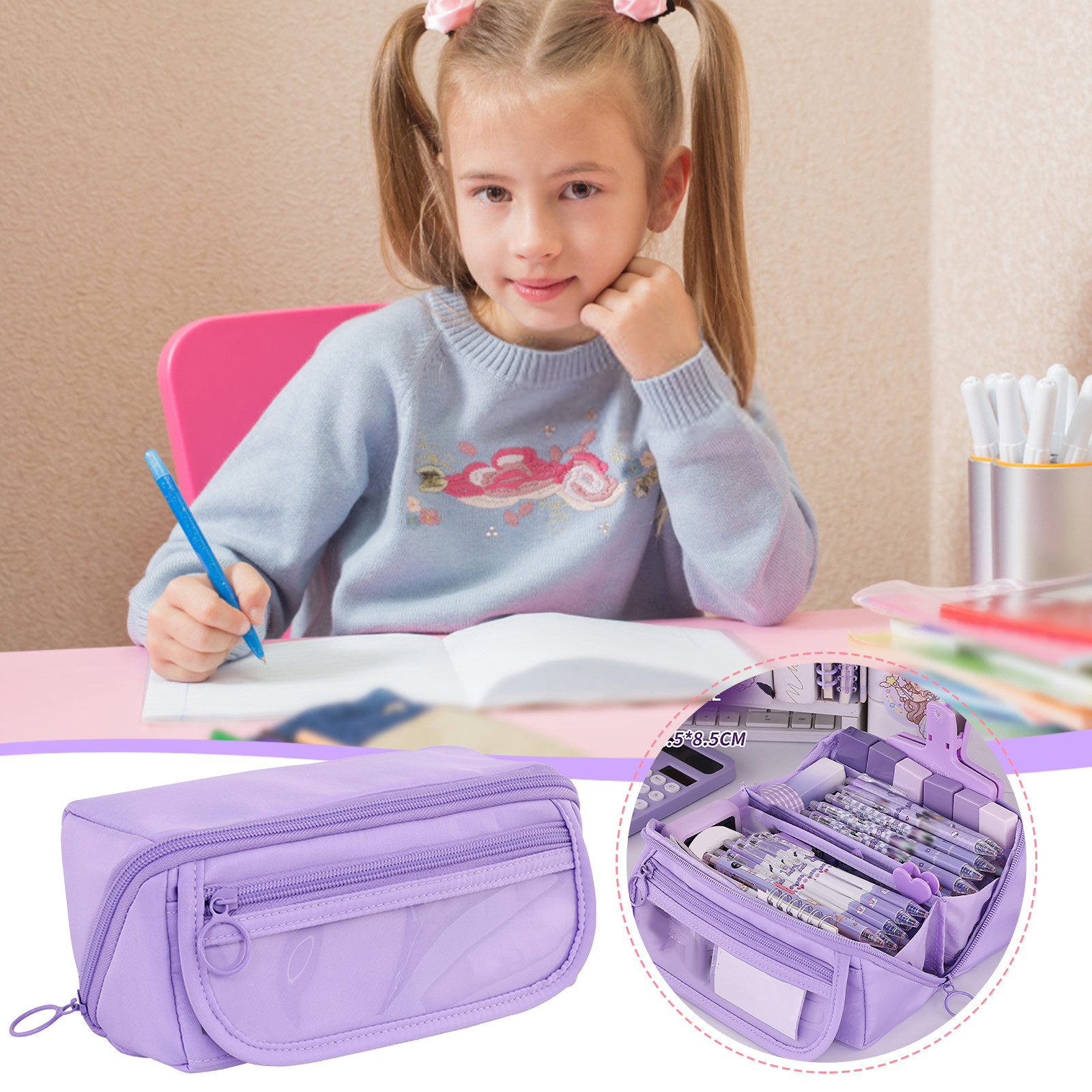 Estuche para Lápices de Gran Capacidad, Bolsa para Lápices con Cierre para Organización, Útiles para Regreso a Clases - Negro 7