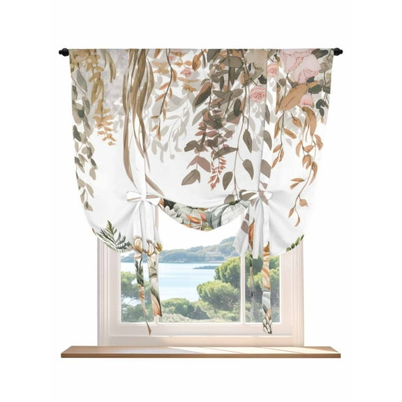 Pumpkins Fall Tie Up Curtains for Windows 45 Inch Length Balloon Curtains Kitchen Adjustable Balloon Window Shade Thanksgiving Botanical Eucalyptus Leaves Tie Up Bathroom Curtain Window 34"x45"