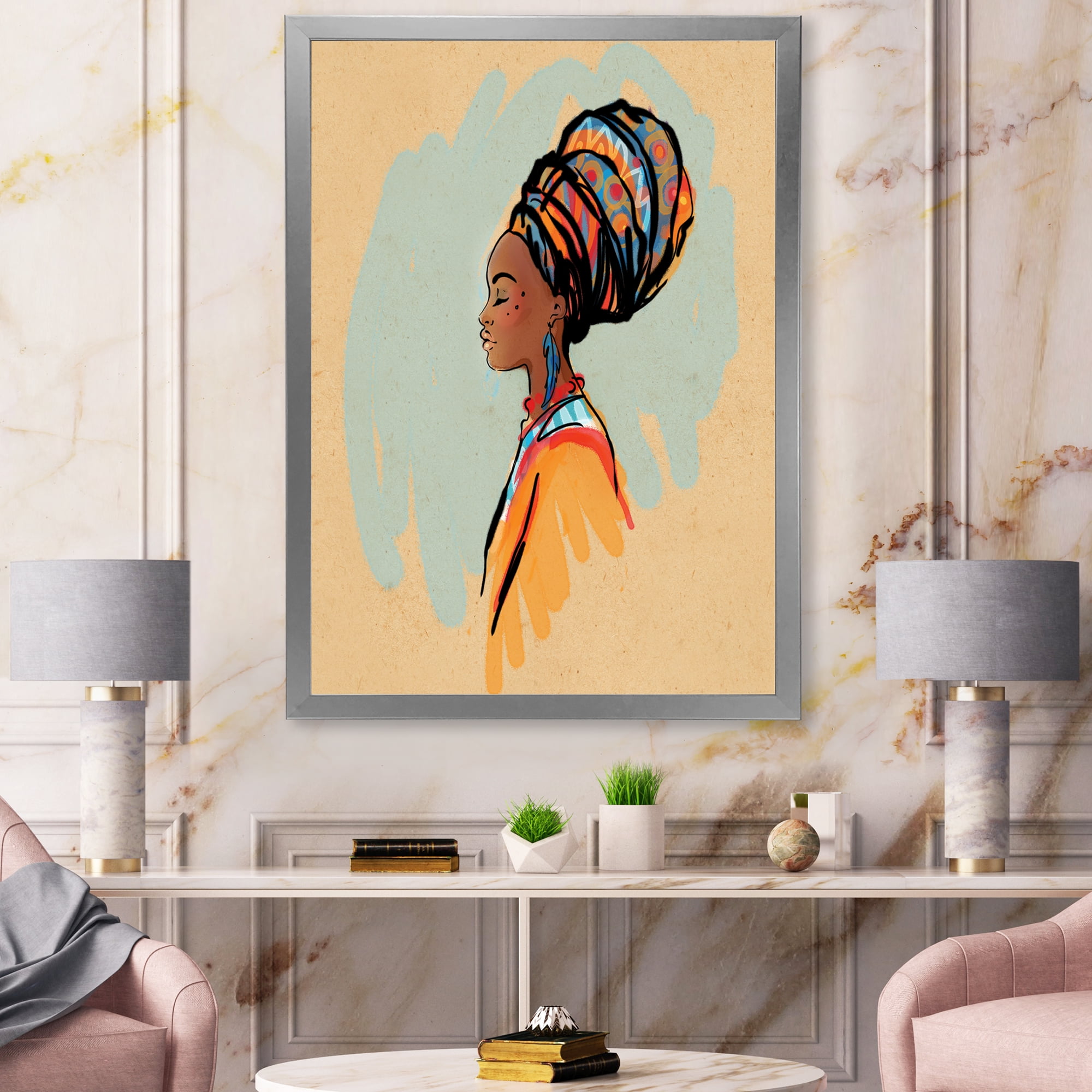 Designart 'Portrait of African American Woman With Turban II' Modern Framed Art Print