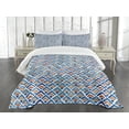 thumbnail image 3 of Ambesonne Japanese Quilted Bedspread Set 3 Pcs, Chevron Watercolor Art, King Size, Pale Blue Orange, 3 of 5