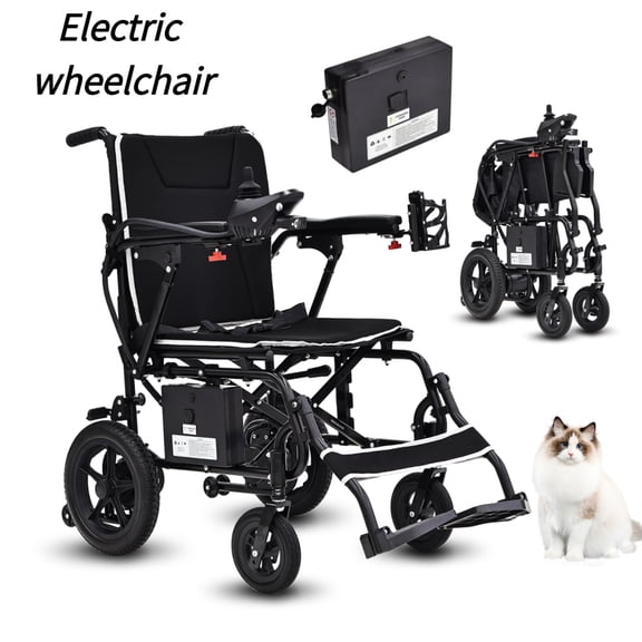 Lightweight Electric Wheelchair for Adults & Seniors - Ultralight 36lbs Foldable Power Wheelchairs, 264LBS Loading Capacity, 12-Mile Long Travel Range, All Terrain, With LED Light & Cup Holder   WL