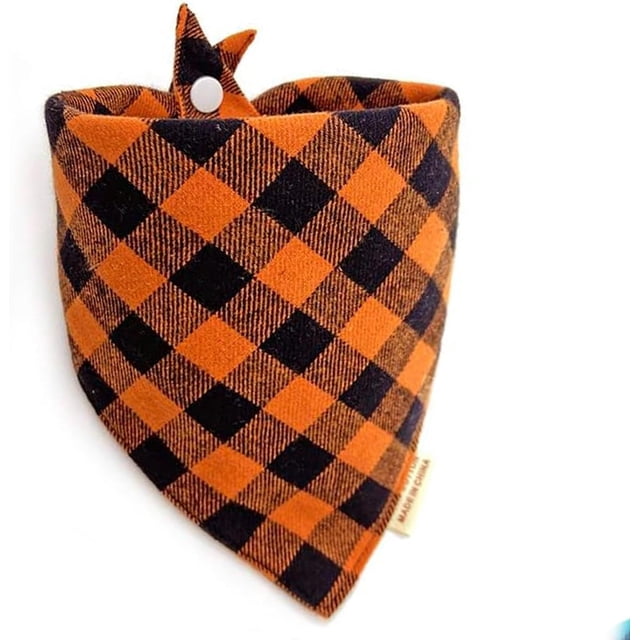 Dog Bandana(Neon Tangerine Buffalo Plaid L)