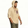 thumbnail image 4 of YaoYar Mens Cotton Linen Button Down Hoodies Fashion Casual Print Pocket Solid Hooded Long Sleeve Shirts, 4 of 5