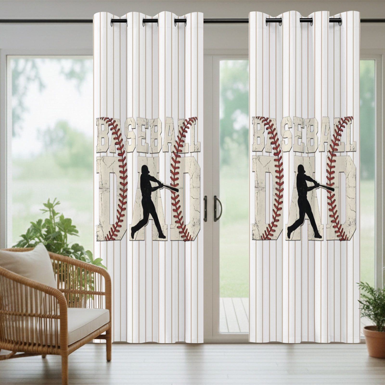 Baseball Dad Outdoor Curtains for Patio, Father's Day Strip Sport Sunshade Privacy Drapes Grommet Waterproof Outside Curtains for Porch/Cabana/Balcony 54"x 108", 1 Panel