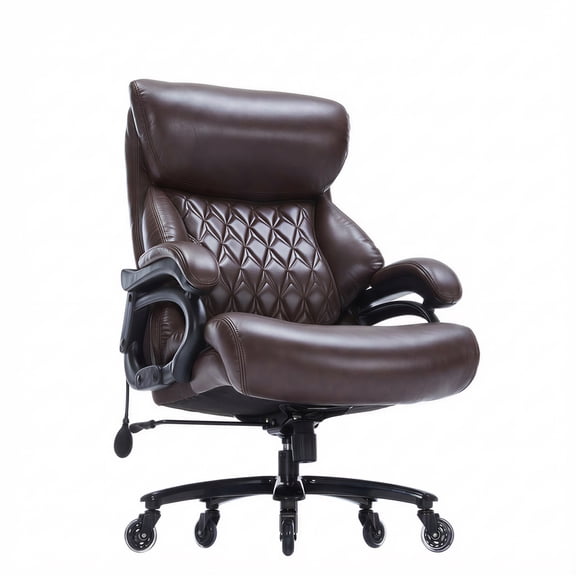 Bananova Big and Tall Office Chair 600 lbs, Extra Wide PU Executive Desk Chair with Adjustable Lumbar Support, High Back Ergonomic Computer Chair with Rocking , Thick Cushion for Home Office, Brown