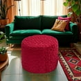 thumbnail image 6 of Foot Rest Stuffed Round Boho Floor Poof Seating Armchair Foot Stool Floor Cushion Bean Bag Pouf 18x18x14 Inch Burgundy, 6 of 9