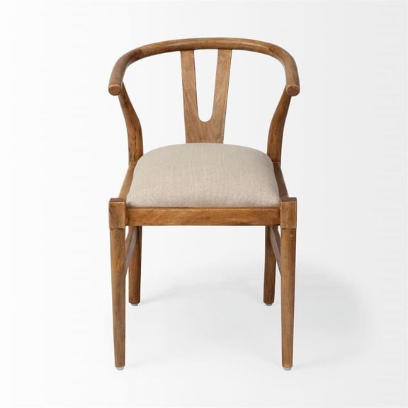 Maklaine Wood Dining Chair with Padded Fabric Seat in Brown