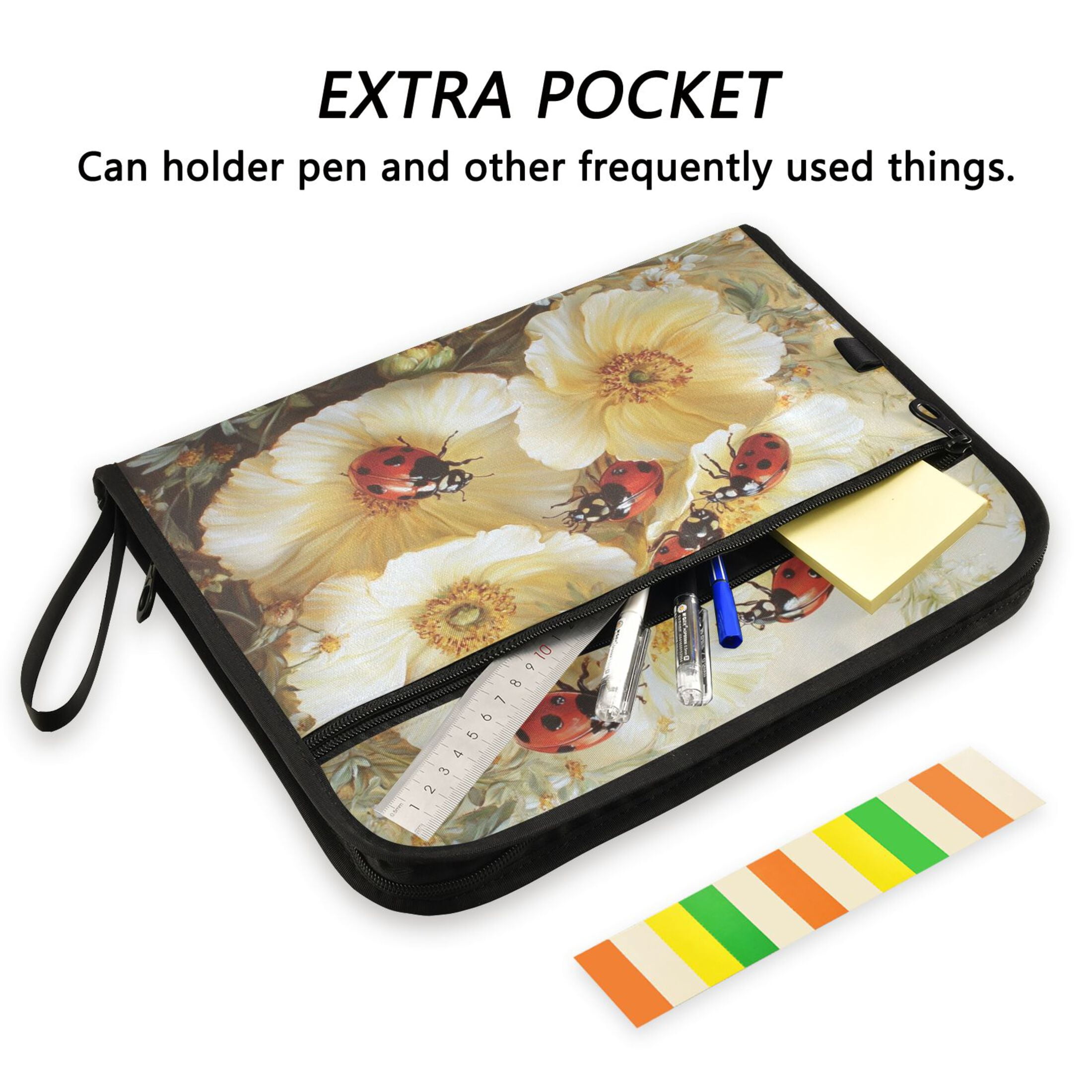 WOBOGO Ladybugs Picking Flowers Expanding File Folder Letter Size Accordion Filing Organizer 13 Pocket Separate Organ Pocket