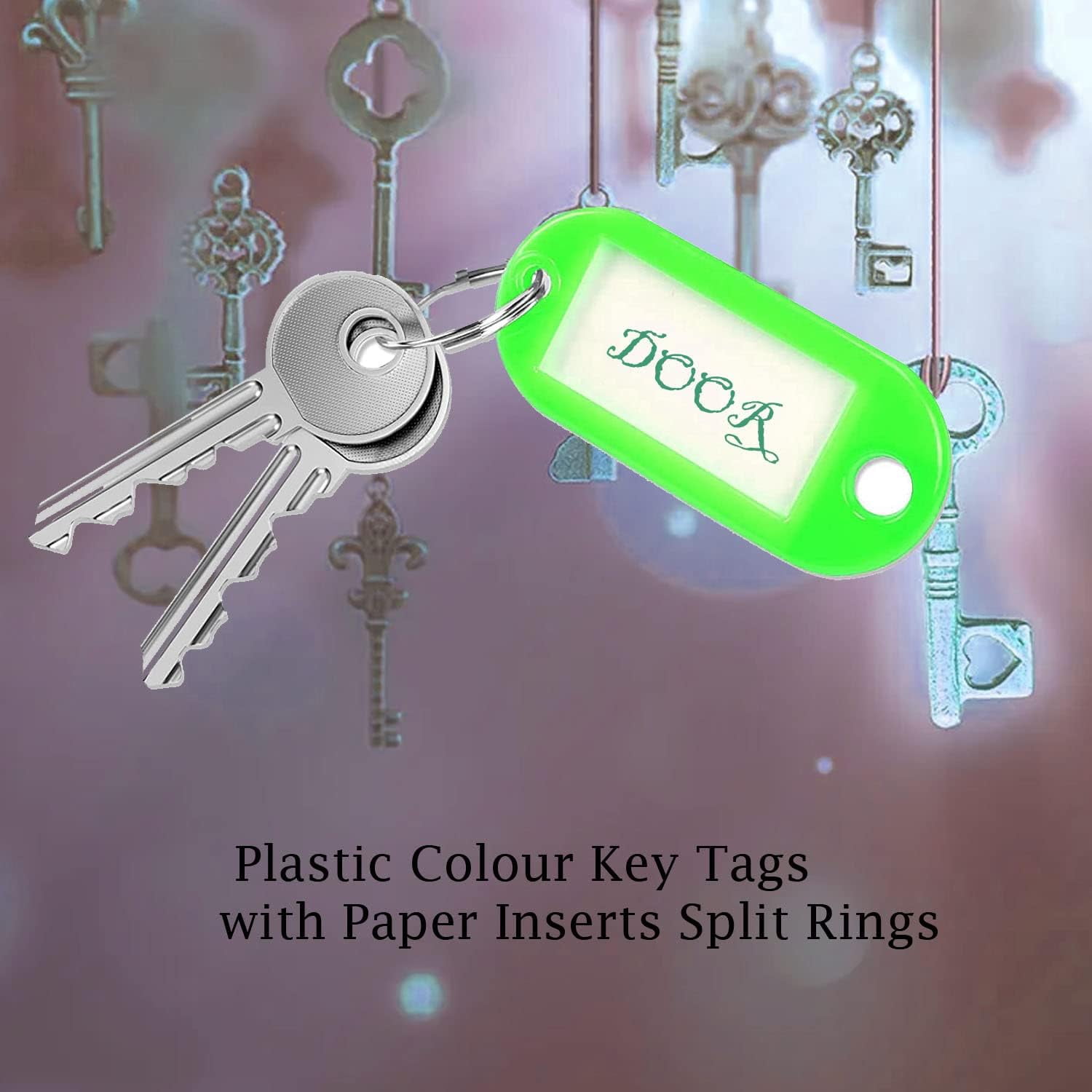 Plastic Color Key Tags with Paper Inserts Split Rings, Pack