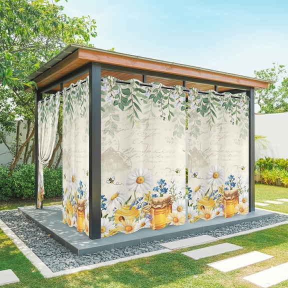 Outdoor Curtains for Patio Waterproof, Daisy Spring Floral Outdoor Privacy Panels Grommet, Farmhouse Botanical Green Leaves Blackout Outside Curtains for Porch/Cabana/Pergola/Gazebo 54"x84", 2 Panels