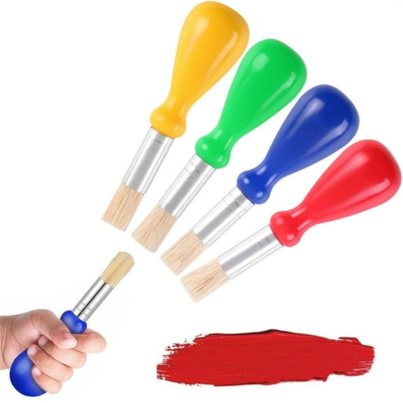 4 Pcs Paint Brushes for Kids,Bexikou Easy Grip Paint Brushes for Ages 3~4 Years,Paint Brushes with Colorful Handle for Watercolor Painting Art Supplies Craft Projects