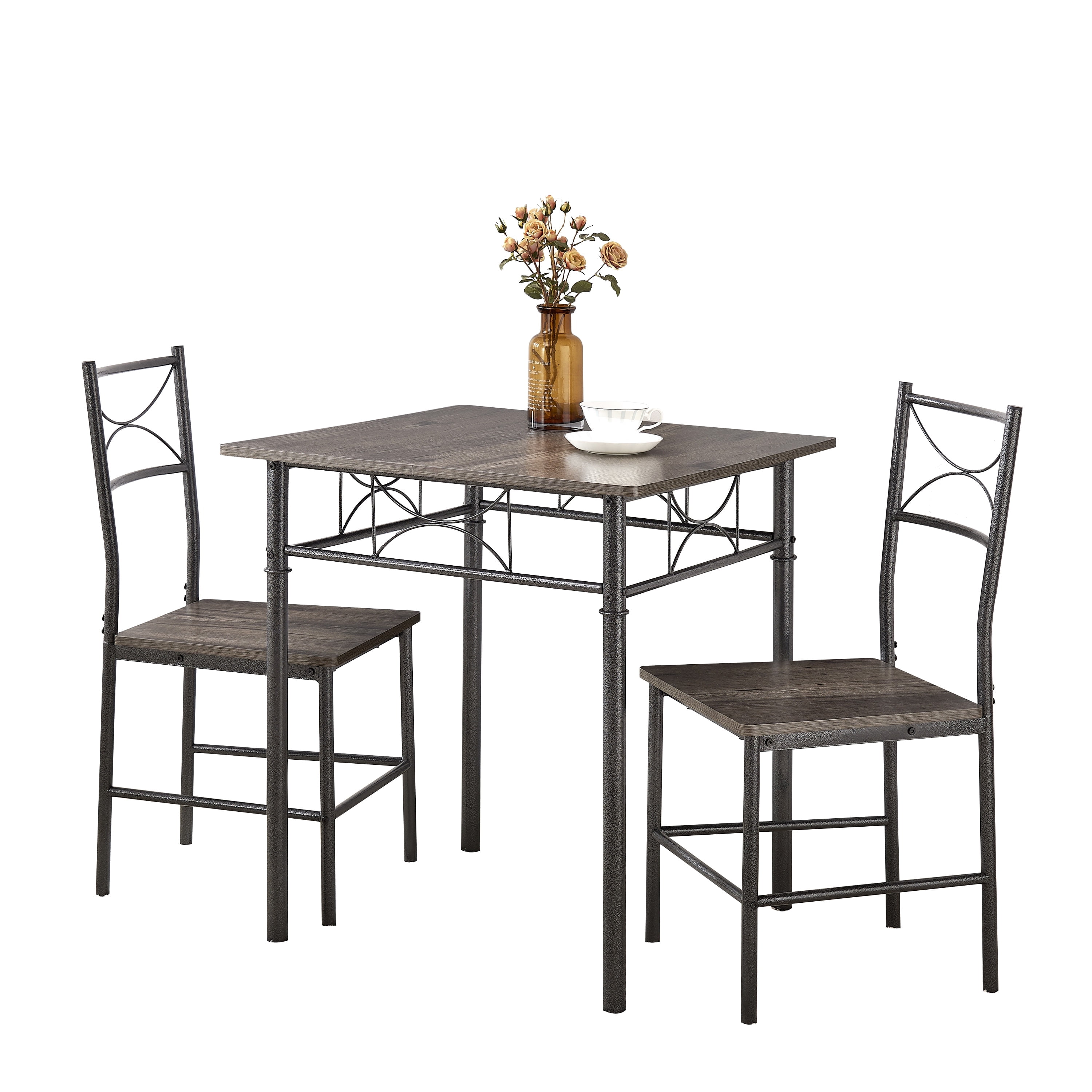 Aukfa 3-Piece Dining Table Set,Modern Kitchen Table with 2 Upholstered Chairs for Apartment,Gray