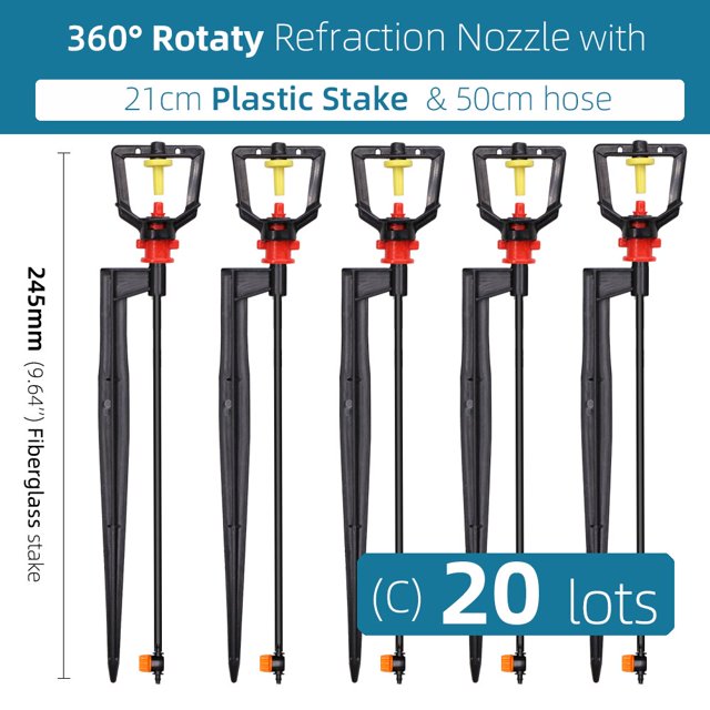 Rotating 360 Degrees Sprayer Refraction Mist Nozzles with Stakes Connector Gardens lawn Irrigation for 1/4'' Hose Sprinklers He Qiyong unisex