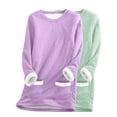 thumbnail image 3 of Feancey 2 Pack Pajamas for Women Sherpa Fleece lined Sweatshirts Winter Fuzzy Warm Crewneck Pullover Soft Cozy Loungewear Thermal Tops with Pockets Purple M, 3 of 4