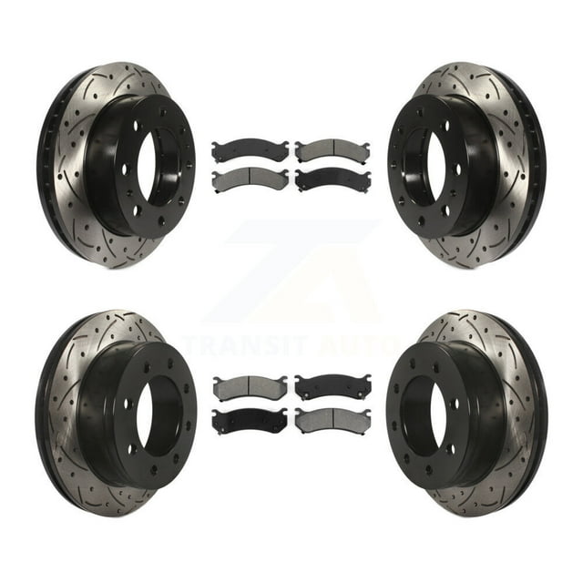 Transit Auto Front Rear Coated Drilled Slotted Disc Brake Rotors and Semi-Metallic Pads Kit for Car Chevrolet GMC Sierra 2500 HD Silverado 3500 Classic Suburban Yukon XL Avalanche KDS-100173