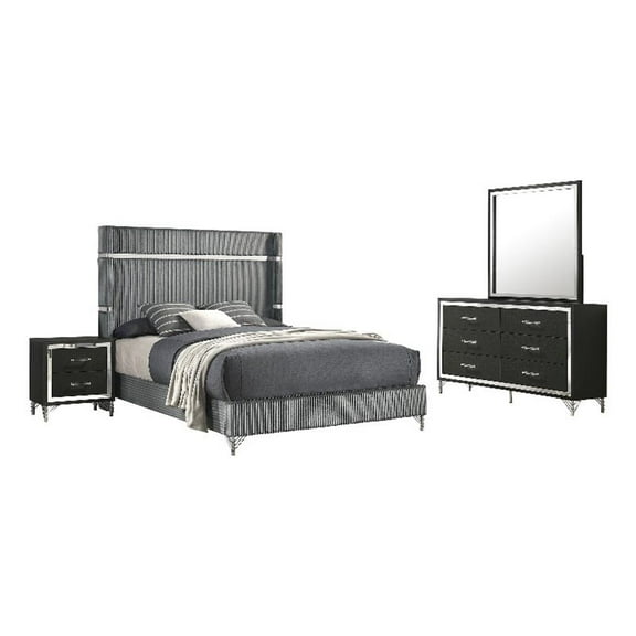 Lucia 4-piece Queen Bedroom Set Grey and Black