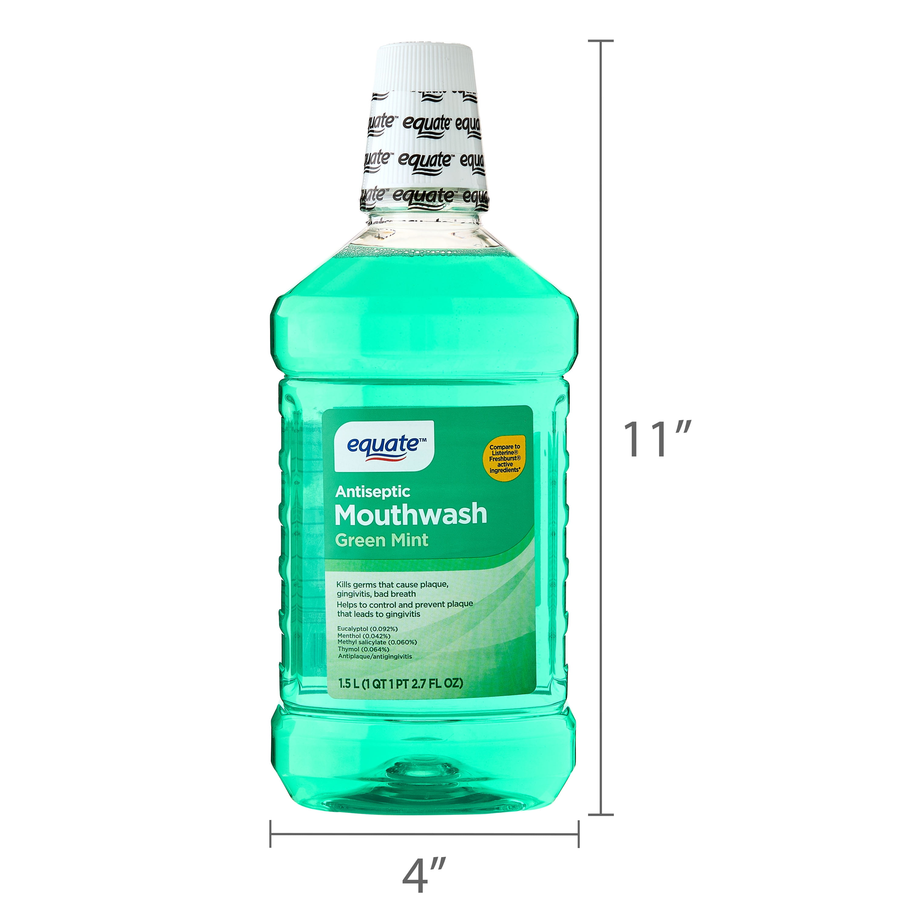 Equate Green Mint Antiseptic Mouthwash for Bad Breath Plaque