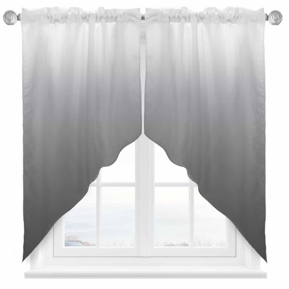 Swag Curtains Valances for Windows, Grey White Gradient Short Kitchen Window Curtains Over Sink, Abstract Watercolor Cafe Curtains Panel Set Of 2,Rod Pocket, 36 Inches Length