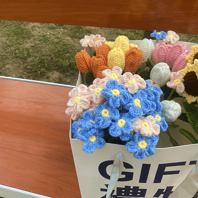 Bolsa de lana tejida a mano con forma de nomeolvides de imitación de flores, hecha a mano, hecha a mano, hecha a mano, para regalar a tu novia en San Valentín