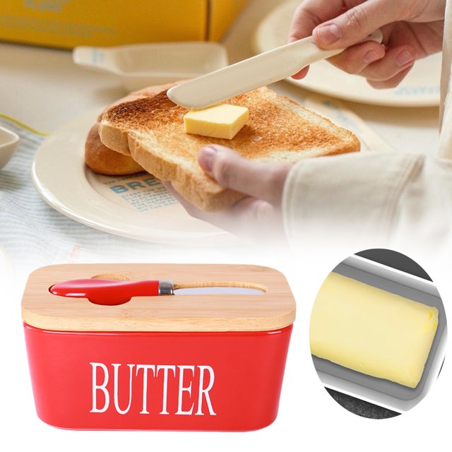 CRCMURE Storage Containers Butter Dish With Lid | Ceramic Butter Dish With | Large 600ml Capacity | Double Silicone Seal & Airtight Lid | Keeps Butter Fresher For Longer | All Types Of Butter