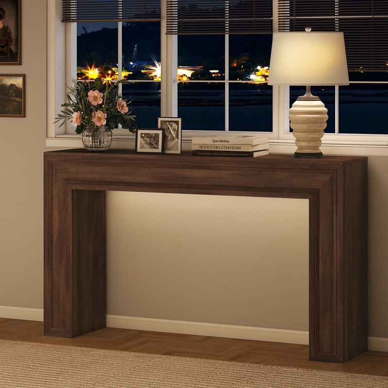 PLAMLE 55 Inch Console Table for Entryway, Narrow Sofa Table Behind Couch with Storage Shelf, Farmhouse Wooden Hallway Table for Living Room, Foyer, Small Spaces