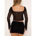 thumbnail image 5 of KelaJuan Women's 2 Piece Skirt Outfits Long Sleeve Lace Floral Tops Black Mini Skinny Skirt Set, 5 of 6