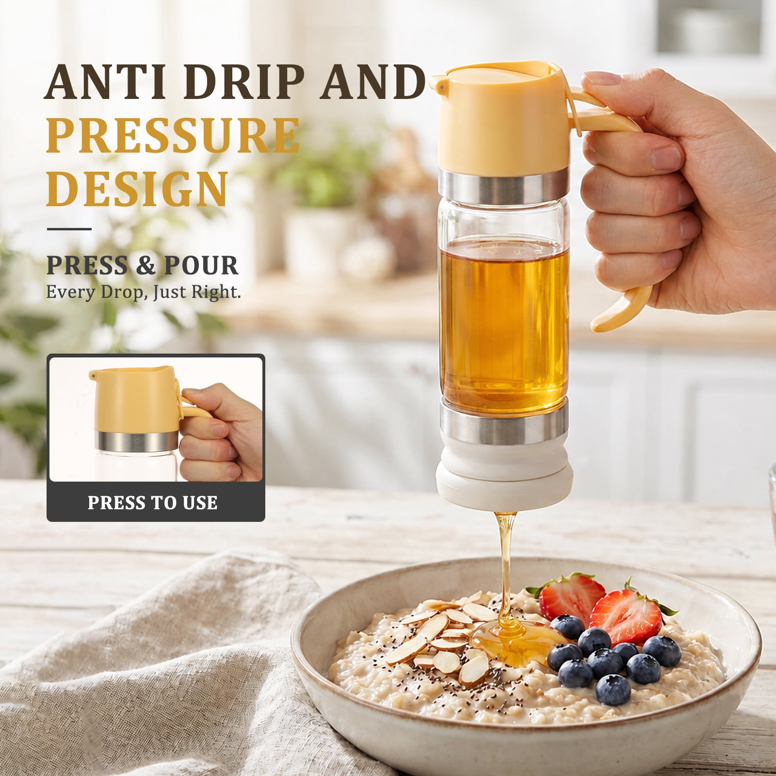 Xdziklosj 12oz No Drip Honey Dispenser with Handle Glass Honey Jar Syrup Dispenser for Coffee or Tea Honey Dispensers
