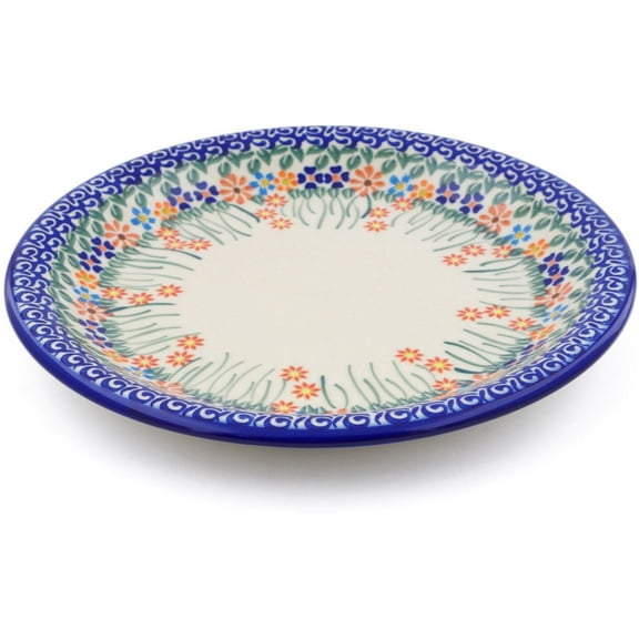 Polish Pottery 10¼-inch Lunch Plate (Blissful Daisy Theme) Hand Painted in Boleslawiec, Poland Certificate of Authenticity