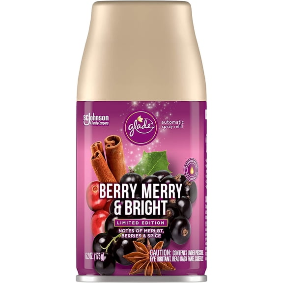 Glade Automatic Spray Refill, Air Freshener for Home and Bathroom, Berry Merry & Bright, 6.2 Oz