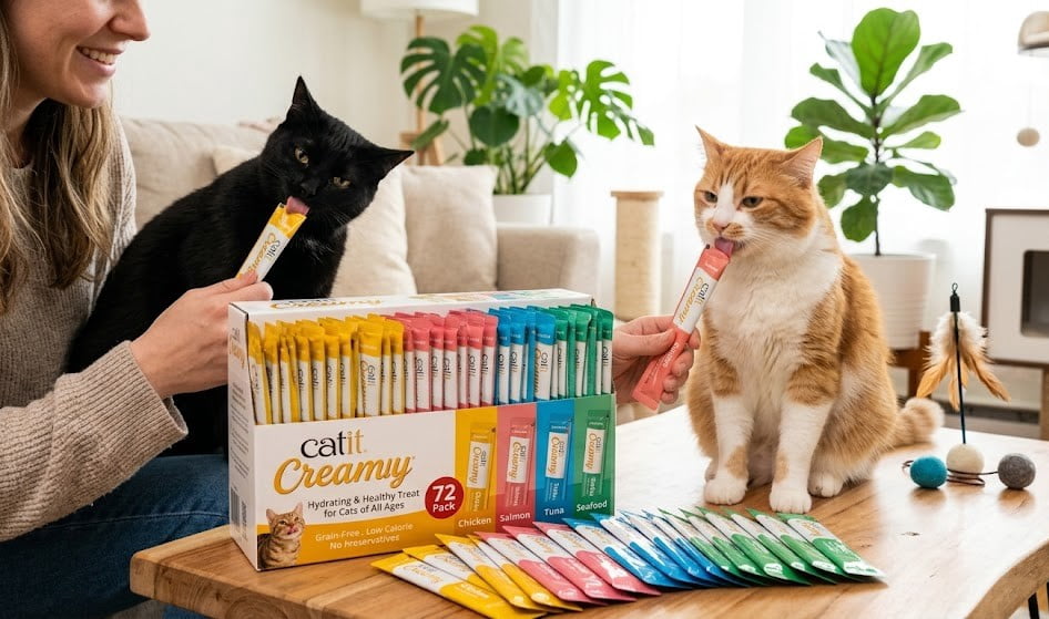 Catit Creamy Lickable Cat Treat – Hydrating and Healthy Treat for Cats of All Ages - Assortment, 72-Pack
