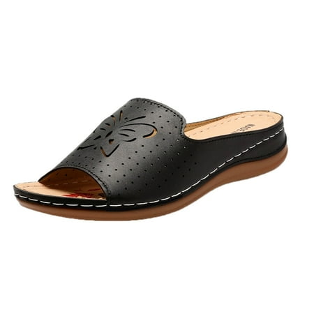 

iOPQO Women s slipper Fashion Ladies Flat Hollow Slippers Roman Style Spring And Summer Sandals Fashion Ladies Flat Hollow Black 42