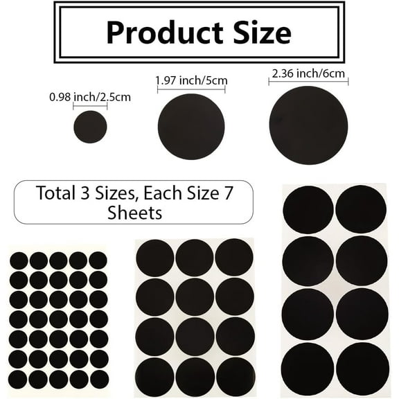 21 Sheets Circle Dot Stickers 210x105x0.4mm Black Flat Round Self-Adhesive Labels for DIY Album Scrapbook Greeting Card Background Paper