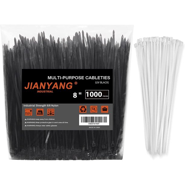 8 Inch Zip Ties (Bulk 1000 Pack Black & 100 Pack White),Heavy Duty Cable Wire Ties 50lbs Tensile