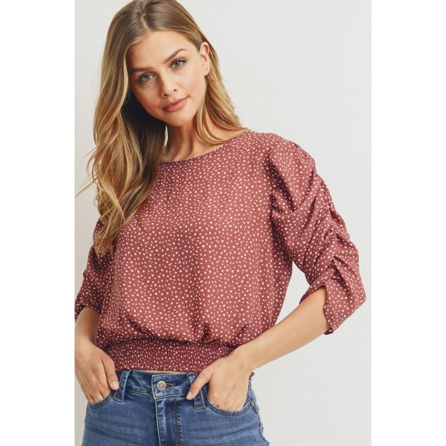 Smocked Band Top With Shirring Puff Sleeve S