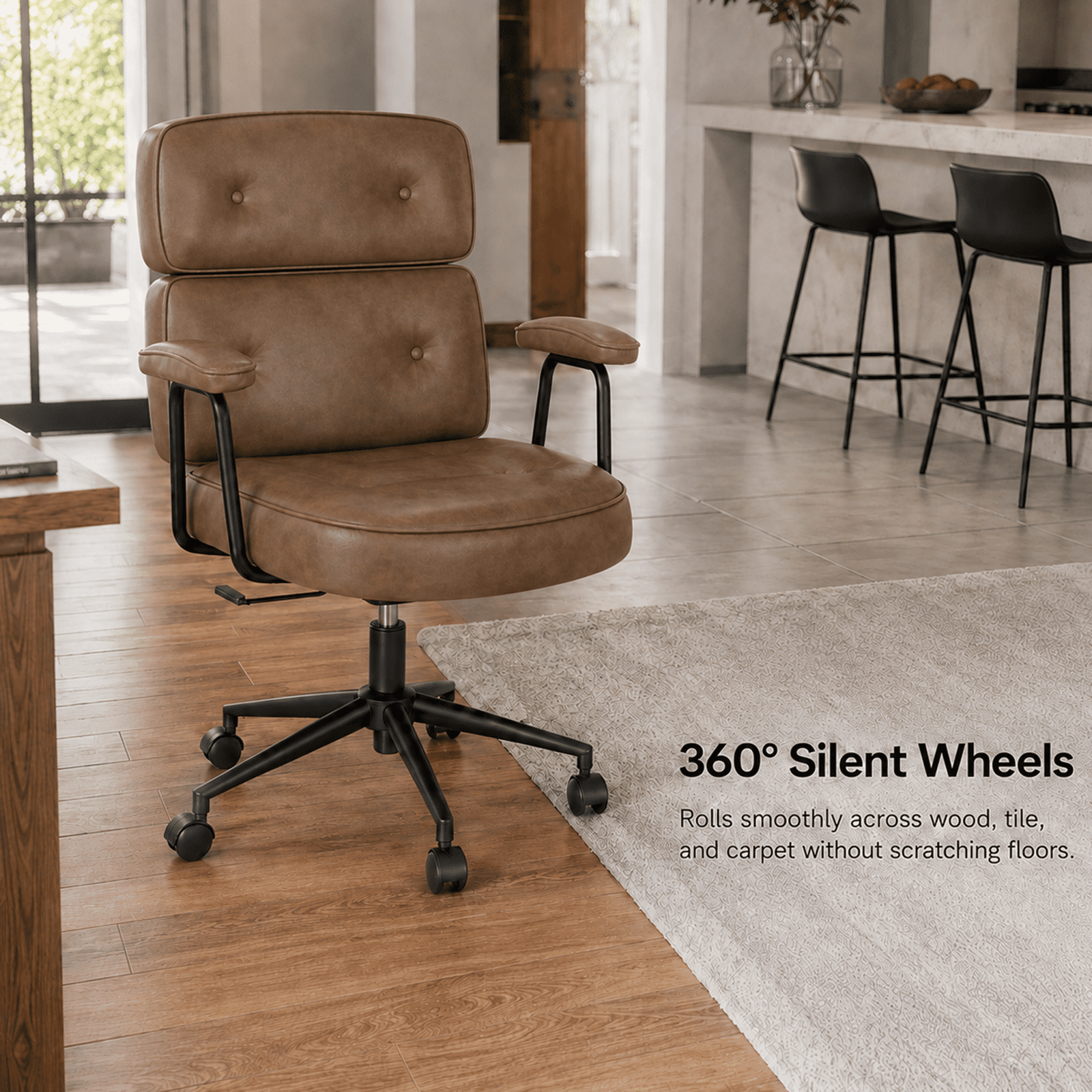 Alvantor Ergonomic Office Chair, PU Leather Computer Chair Lumbar Support, Adjustable Height, Rolling Swivel, Executive Task, Padded Armrests for Vanity, Study