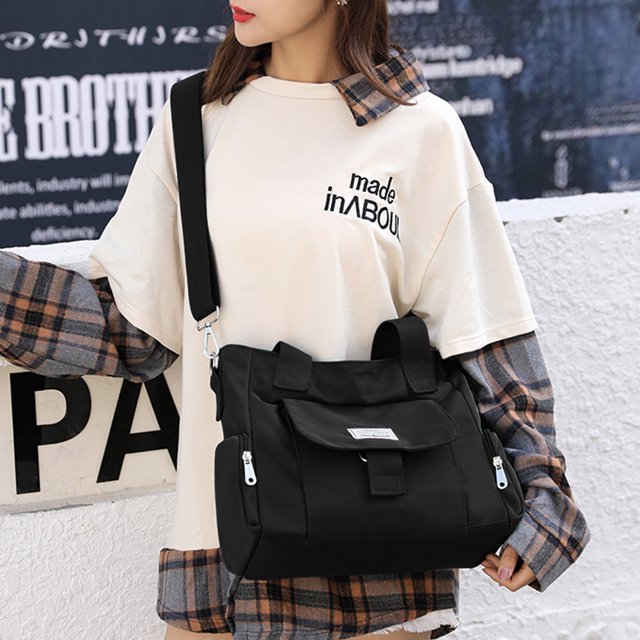 Bolso de hombro de nailon para mujer de compras de gran capacidad a la moda para el trabajo (negro)