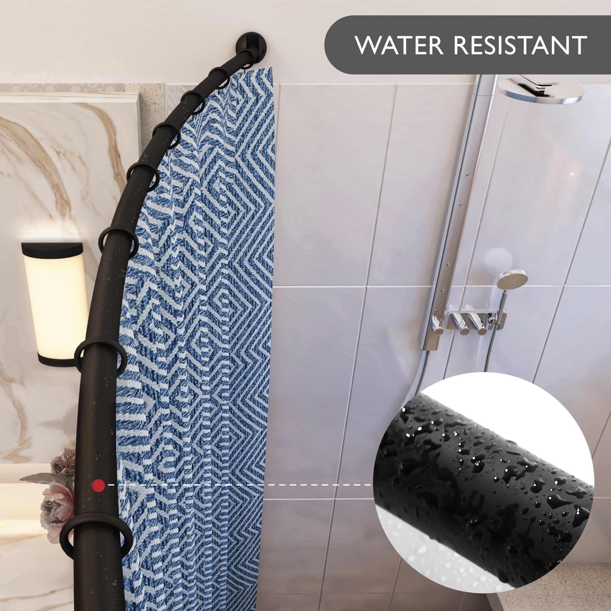 Adjustable Curved Shower Rod, 44-Inch to 66-Inch, Design House Shower Curtain Rod, Expandable, Matte Black, WM758281