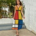thumbnail image 3 of Mondrian Inspired（4） Womens Night Club Maxi Dress V Neck Sleeveless Bohemia Long Dresses, 3 of 9