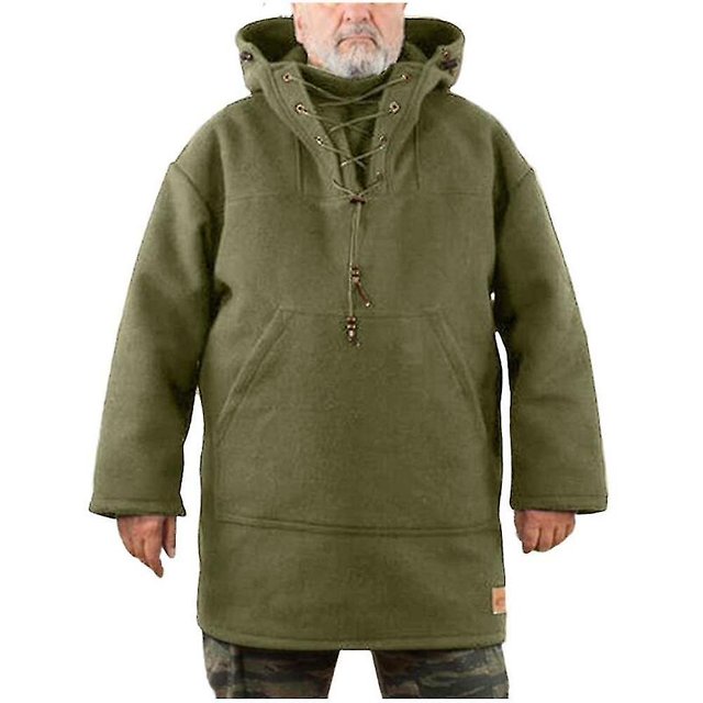 Men Thermal Windbreaker Jacket Winter Warm Hooded Wool Coat