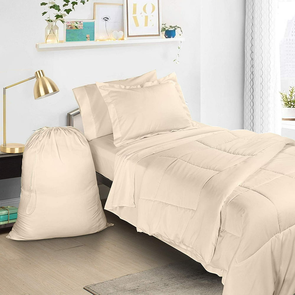 Twin XL Bed In A Bag 6pcs Bedding Comforter Set, Beige Cream