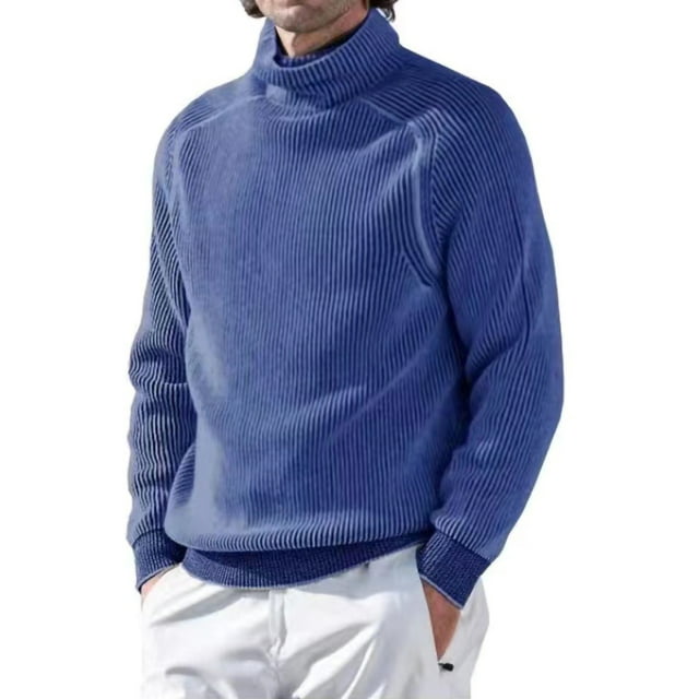 Fashnice Chandails Tricotés pour Hommes Chandail Chaud d'Hiver Col Roulé Chandail Ample Bleu TG